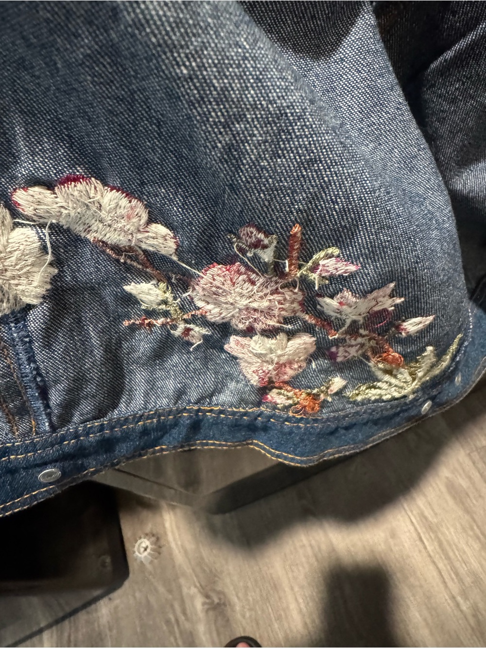 VTG Carrie Allen Patchwork Denim Jacket M Embellished Wearable Art Y2K Boho - Picture 14 of 15